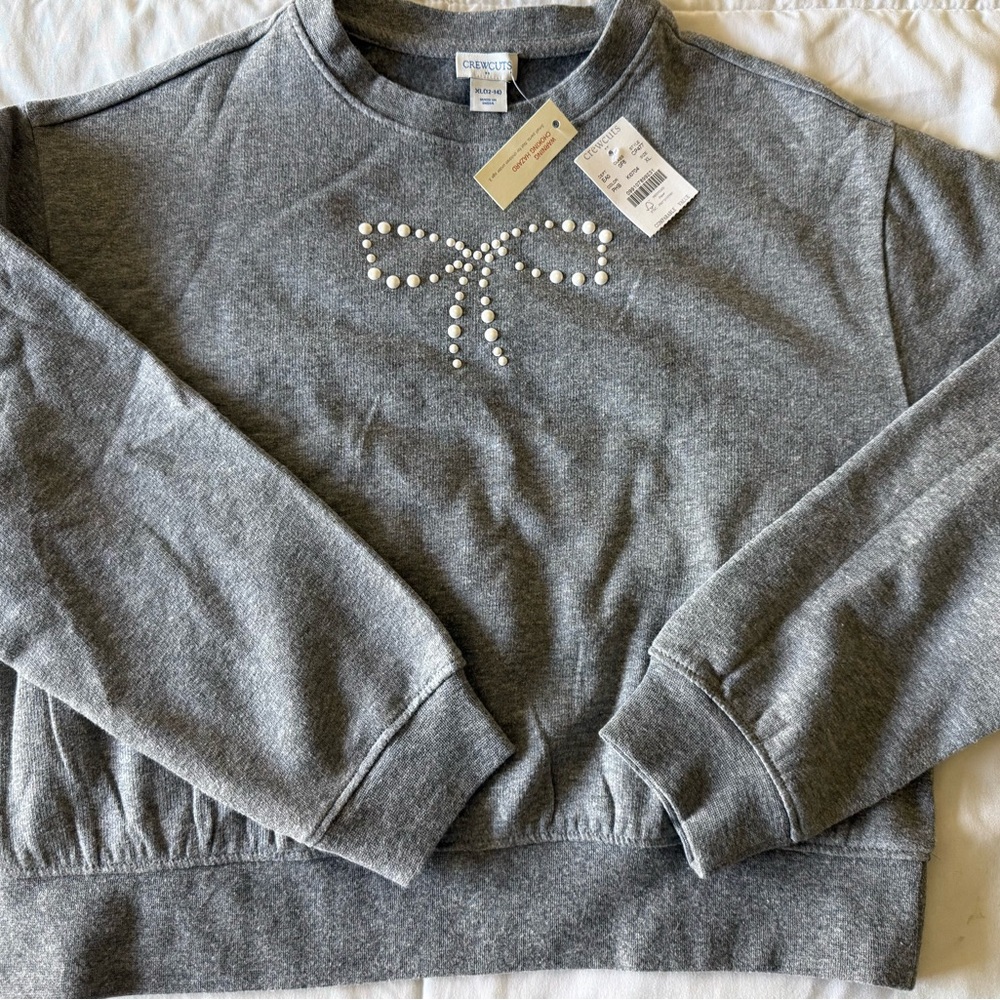 Crewcuts Gray Sweater with Pearl Bow